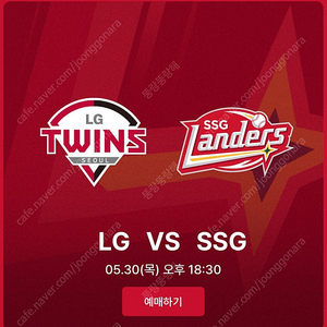 SSG 랜더스 vs LG 트윈스 5.30 목요일 스카이탁자석 4인