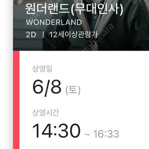 원더랜드 6/8 홍대 cgv A열 중앙 2연석