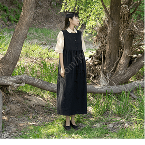 유노이아 linen front button dress