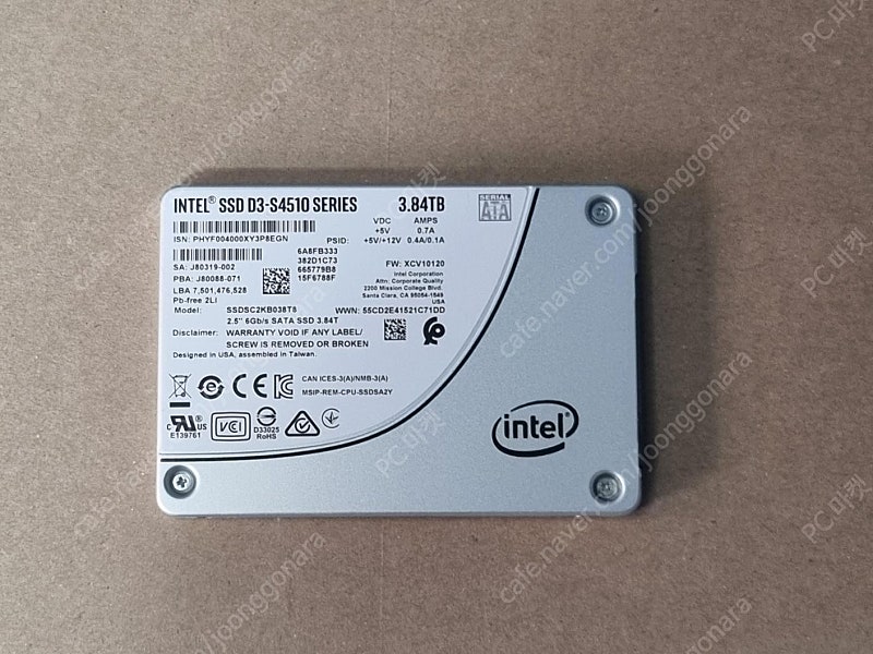 [판매] 인텔 서버용 SSD 3.84TB D3-S4510