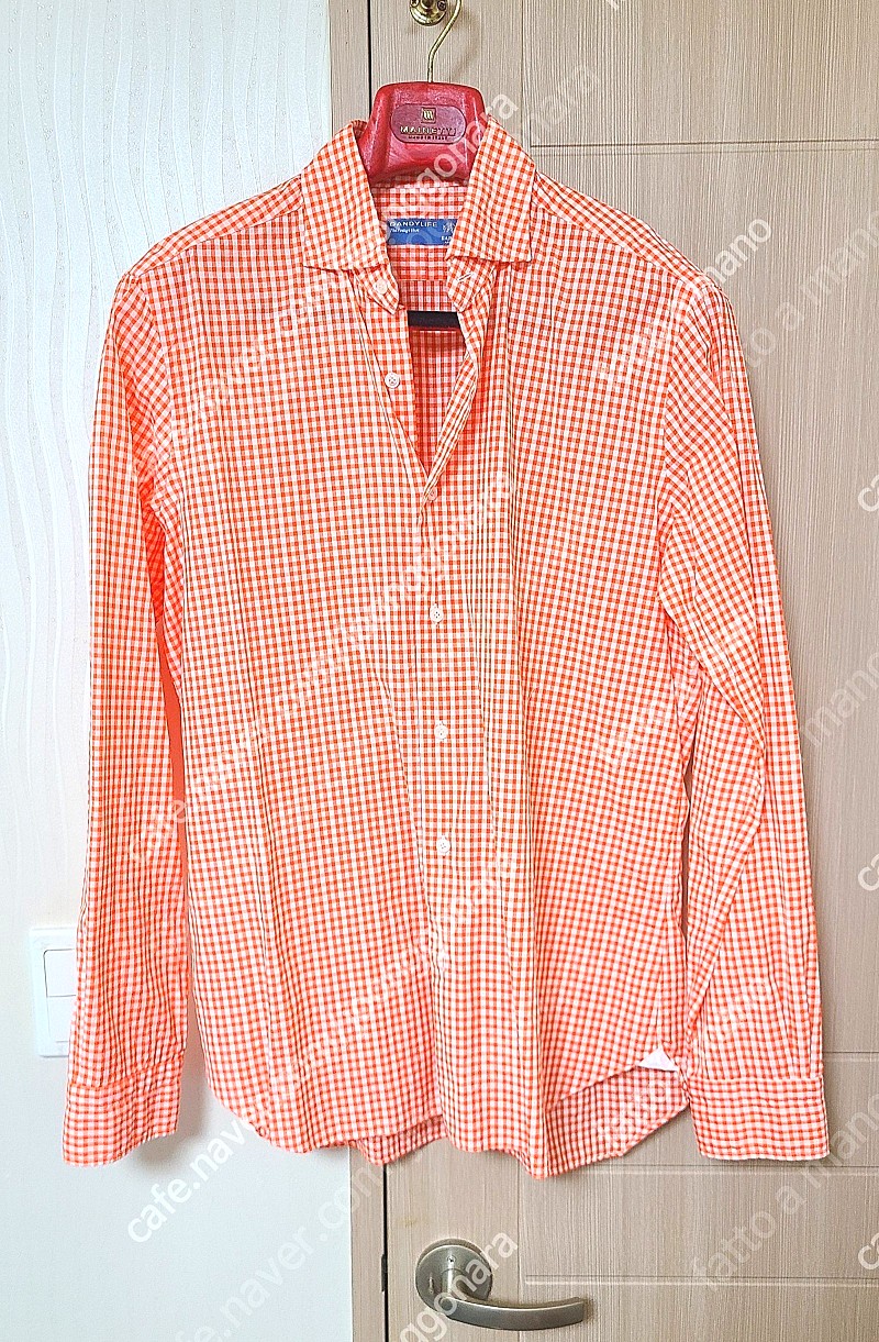 바르바 나폴리(Dandylife by Barba) 오렌지 깅엄체크 셔츠 42 XL