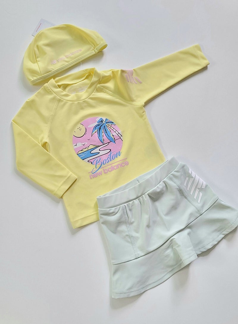 (새제품) 뉴발란스키즈 래쉬가드세트 90사이즈. 여아수영복. 아기수영복. 아기래쉬가드세트