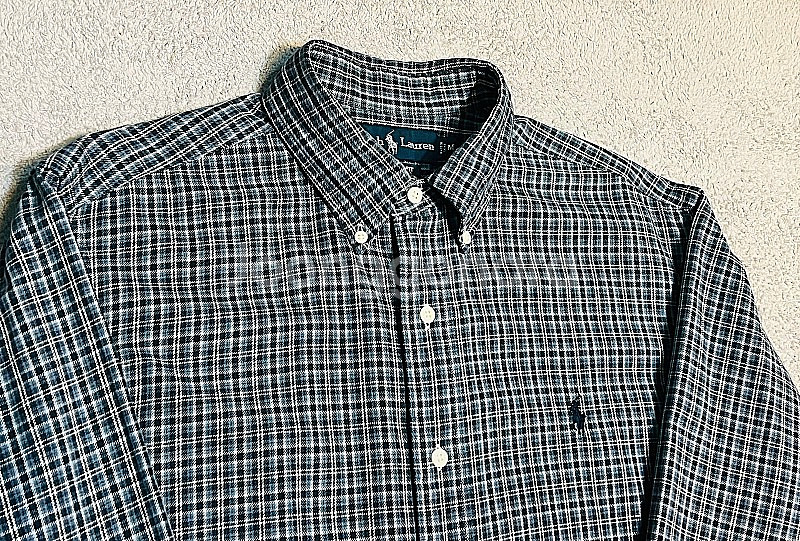 커스텀핏 M 폴로 랄프로렌 블루 체크셔츠--0