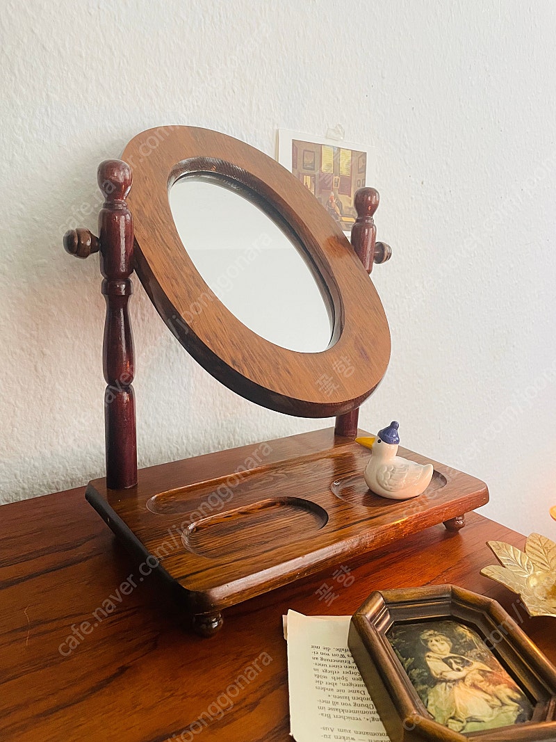 독일 빈티지 탁상 거울 우드 오벌 프레임 테이블 거울 엔틱 앤틱소품