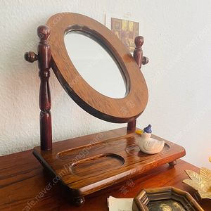 독일 빈티지 탁상 거울 우드 오벌 프레임 테이블 거울 엔틱 앤틱소품