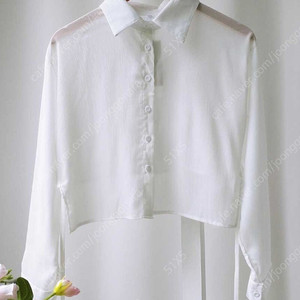 루즈핏 시스루 쉬폰 뒷리본 크롭 긴팔 셔츠 화이트 여름 상의 블라우스 새상품