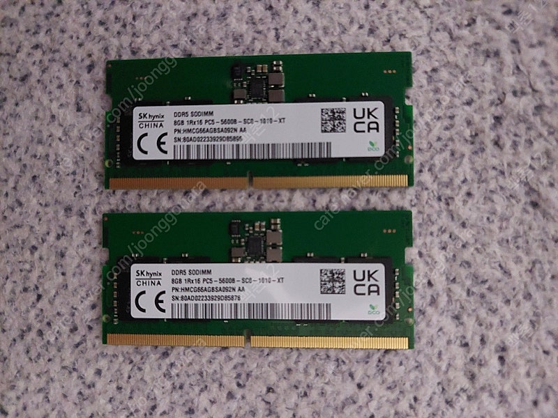 하이닉스 노트북 램 DDR5 5600mhz 8GBx2개 (MSI 노트북 적출) 판매합니다