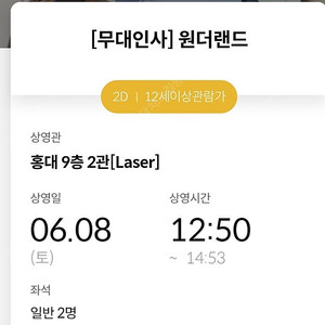 6/8(토) 원더랜드 무대인사(박보검) 메가박스 홍대 2연석