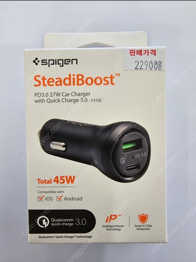 [미개봉] 슈피겐 USB PD 45W C타입 듀얼 차량용 고속충전기 시거잭 F31QC (아이폰14 호환) 팝니다.