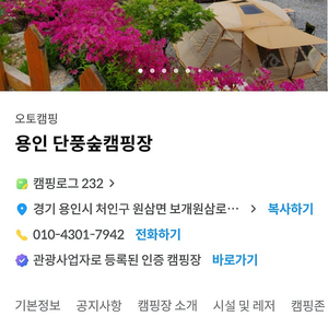 용인 단풍숲 캠핑장 6월5일~7일 2박 양도