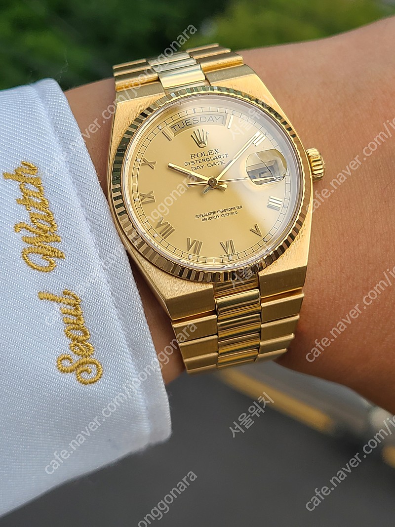 [정품] 롤렉스 데이데이트 36 오이스터쿼츠 스키니로만 18K 옐로우골드 금통 1988년식 (Rolex Day-Date Oysterquartz Skinny Roman Year.19