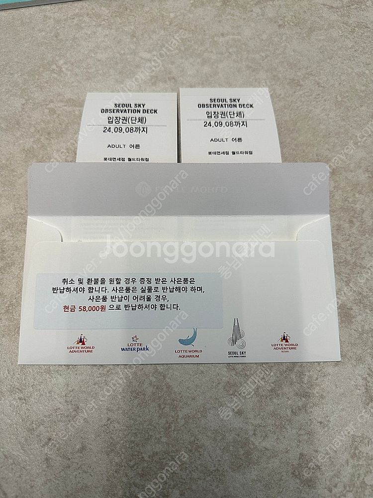 롯데월드타워 전망대 입장권 2장 판매합니다.(배송비포함...--0
