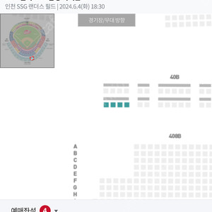 (정가이하) 6월 4일(화) SSG 랜더스 VS 삼성라이온즈 스카이탁자석 40블록 B열 4인