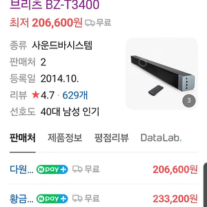 브리츠 bz t3400 판매합니다