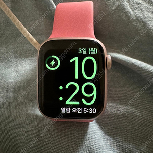 애플워치9 41mm 핑크 GPS + 정품 고무 밴드 포함