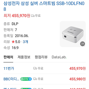 삼성 스마트빔 SSB-10DLFN08 빔프로젝터 팝니다.