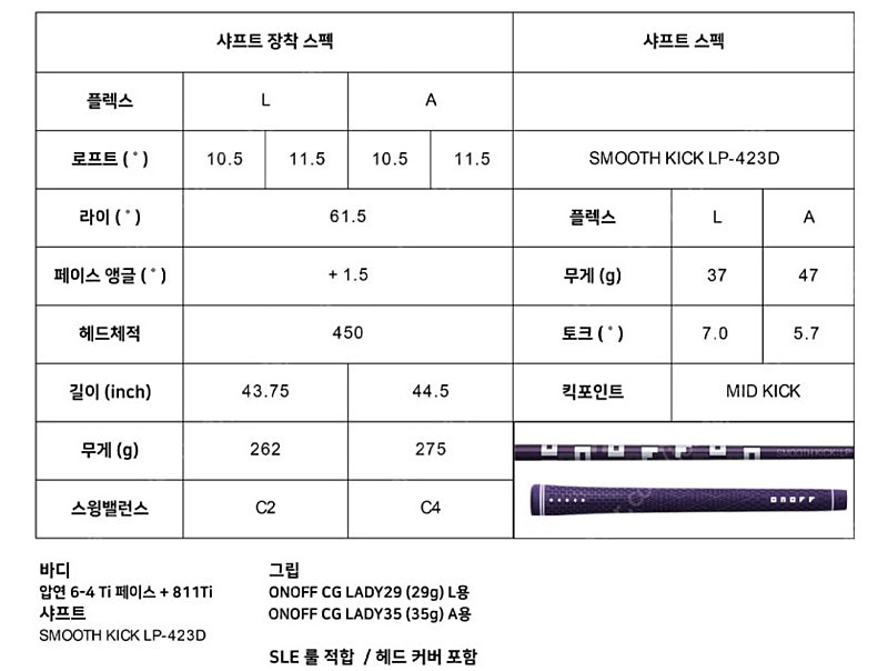 DIAWA 온오프 LP423 여성용 드라이버