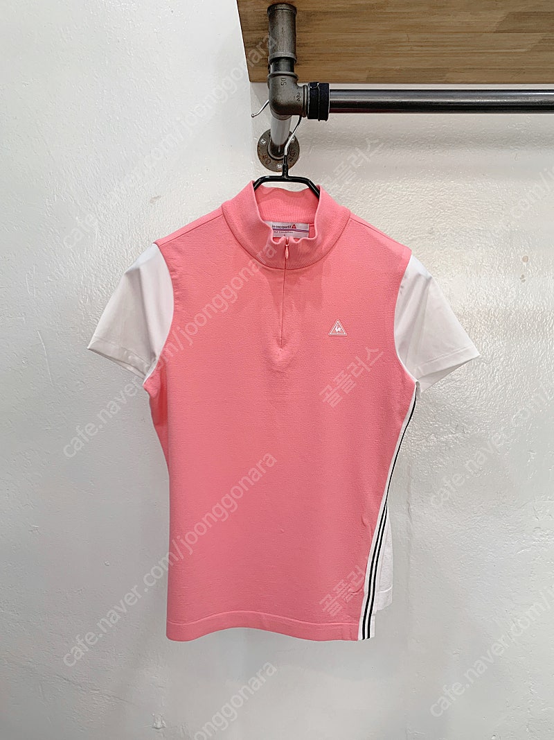 (55/s) 르꼬끄골프 핑크 배색 하이브리드 반집업 골프티
