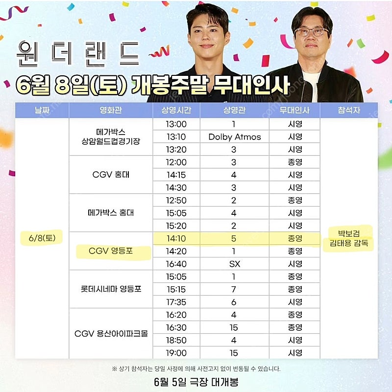 영화 원더랜드) 6/8 박보검 무대인사 2연석