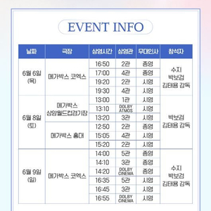 6/9(일) 원더랜드 무대인사 코엑스 메가박스 B열 H열 2연석