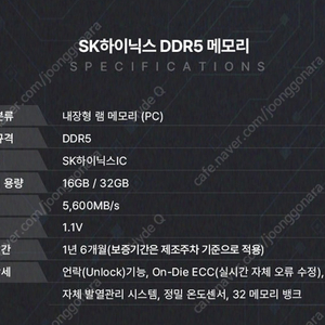 SK하이닉스 DDR5 16G PC5-44800 CL46 5600MHz A다이 언락 두개