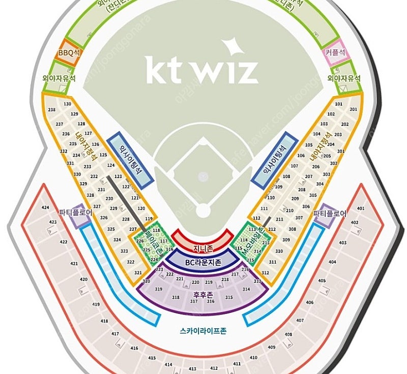 6월 8일(토) 수원 KT위즈파크 KT VS 엘지트윈스 3루 응원지정석 119구역 2연석(통로아님) 양도 합니다.