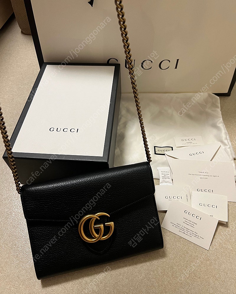 [백화점 정품] 구찌 Gucci 마틀라세 마몬트 블랙골드 여성 체인숄더백
