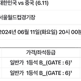 대한민국 vs 중국 월드컵 예선 축구 1등석 연석