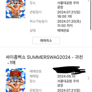 싸이흠뻑쇼 스탠딩sr 나구역 과천 7/21(일) 티켓 양도