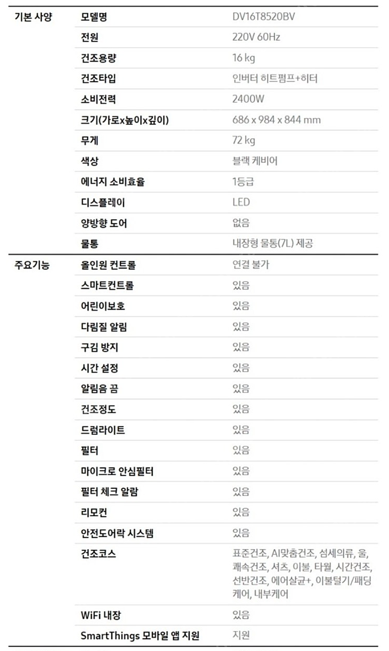 삼성전자 그랑데 AI 건조기 16kg (중고건조기)