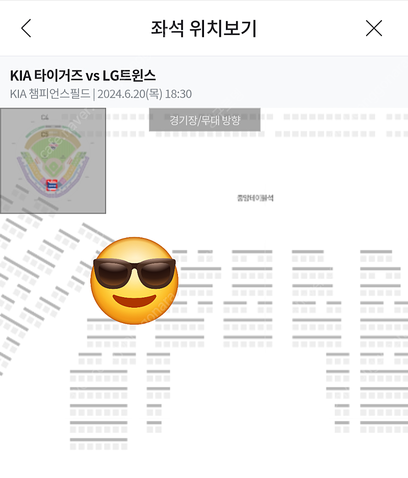 6월 19일 (목) KIA VS LG 중앙 테이블석 2연석 티켓 양도 기아 엘지 챔필