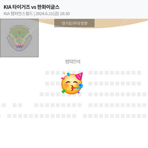 6월 21일 (금) KIA VS 한화 챔피언석 2열 2연석 티켓 양도 기아 챔필