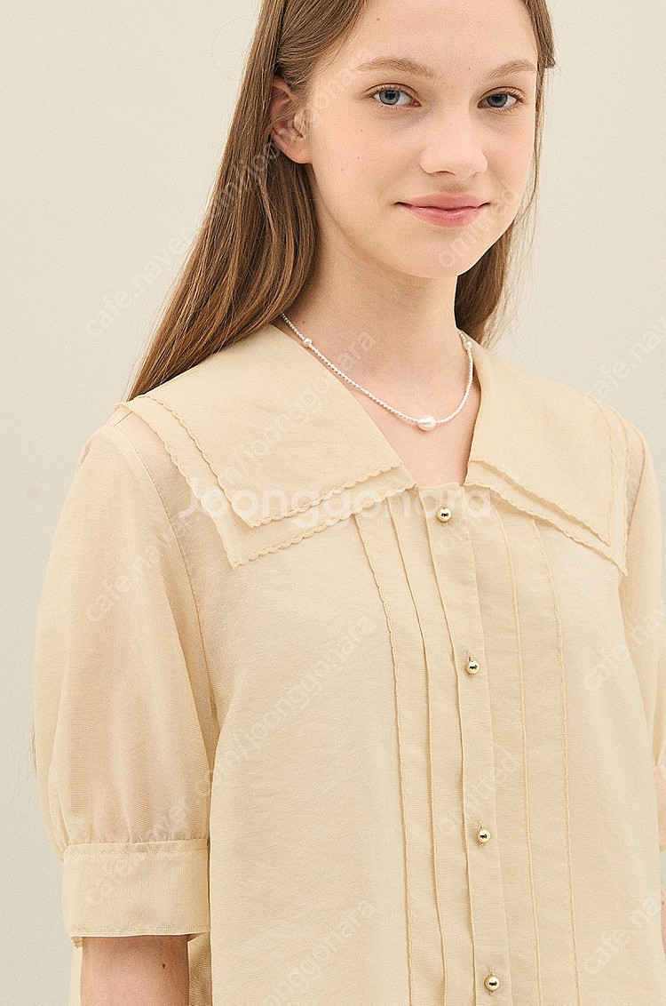 SJSJ 시스루 스캘럽 라인 블라우스 스킨코랄 55 새제품--0