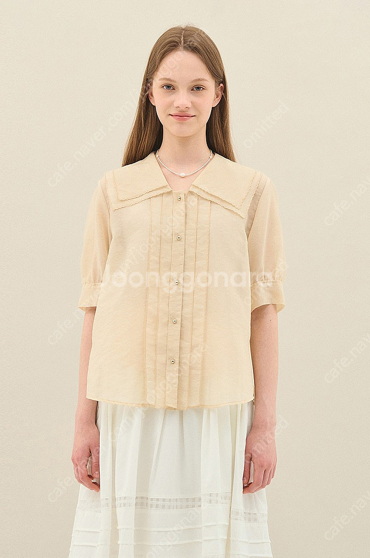 SJSJ 시스루 스캘럽 라인 블라우스 스킨코랄 55 새제품--3