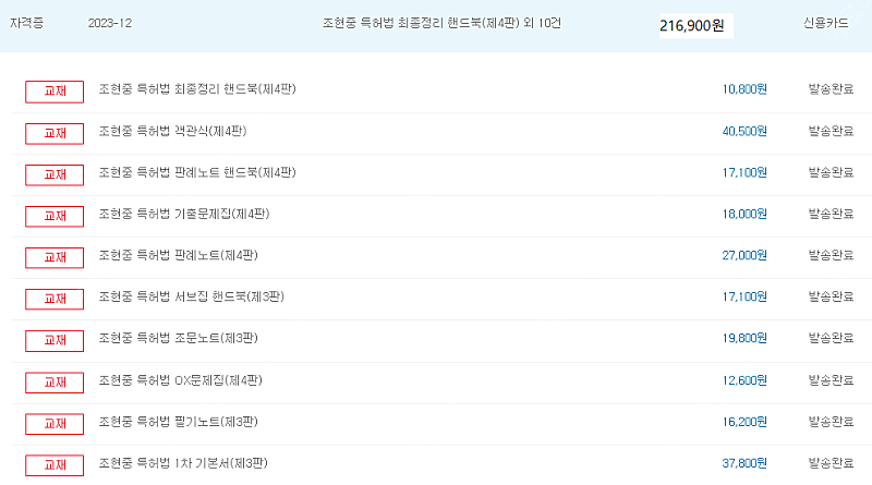 변리사 1차 조현중 특허법 교재