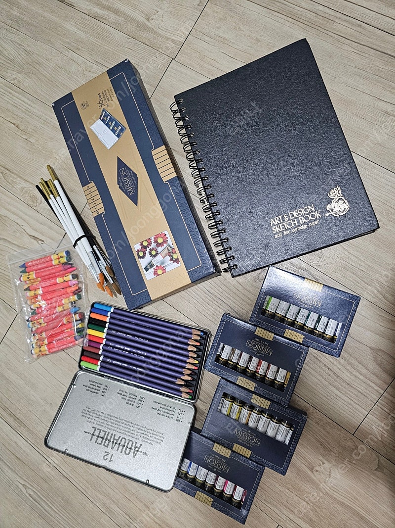 mijello 수채화물감 및 팔레트, fabercastell, aquarell 색연필, 붓, 스프링스케치북