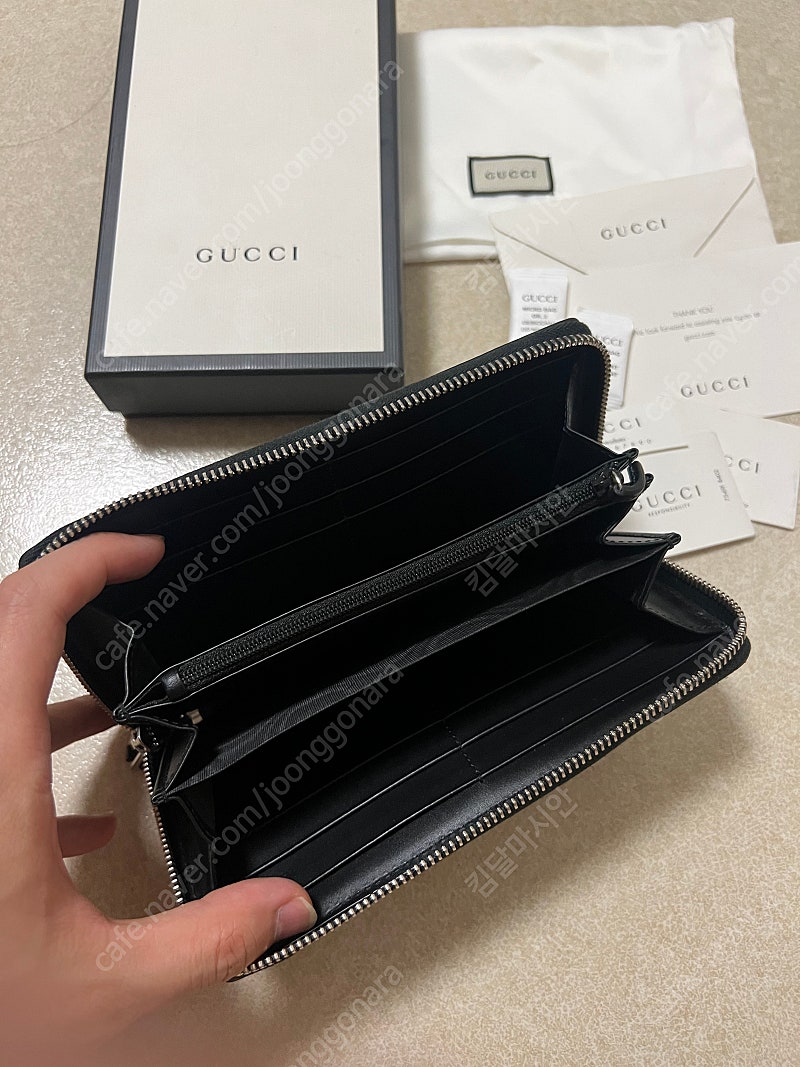 [정품] 구찌 Gucci 삼선 수프림 웹 블랙 지퍼장지갑