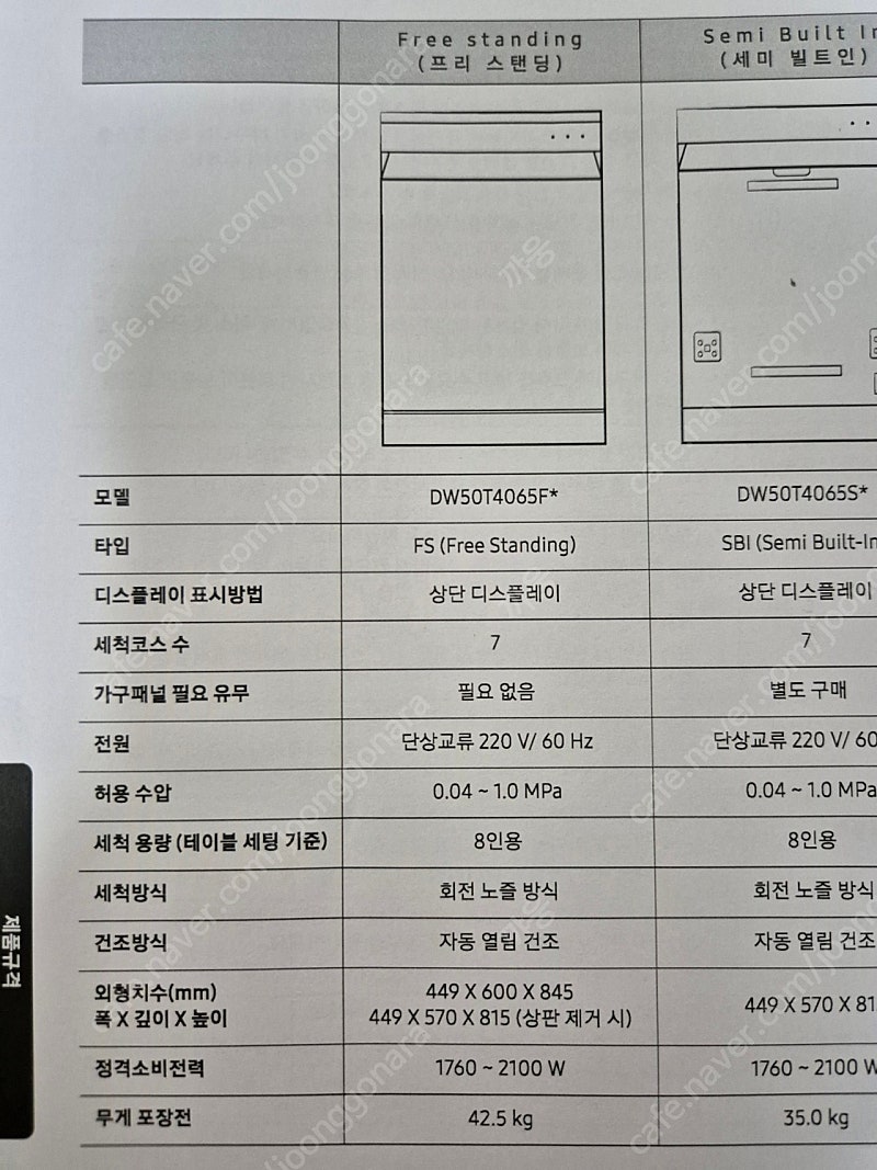 삼성 프리스탠딩 식기세척기 8인용