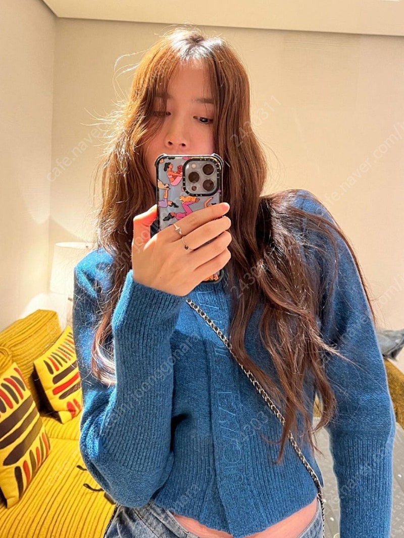 에브모우 알파카 슬림 가디건 블루나이트 컬러 ALPACA SLIM CARDIGAN-BLUE NIGHT