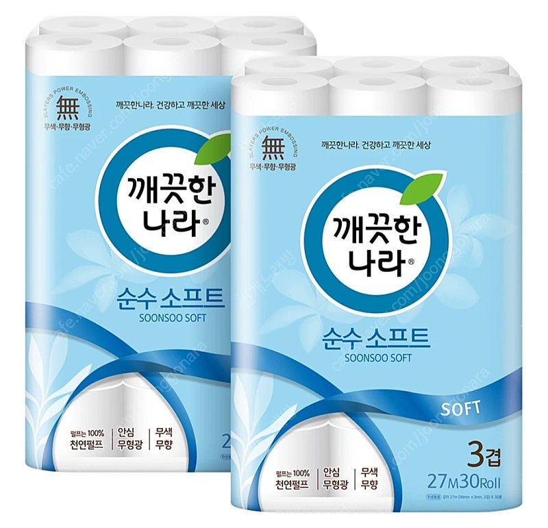 선착순)깨끗한나라 순수 소프트 화장지 휴지 30롤×2팩당 무료배송23900원