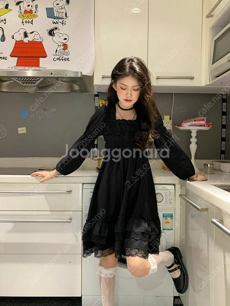 1.8 블랙 프렌치 넥 러플 원피스 / 고스로리 / 고...--3