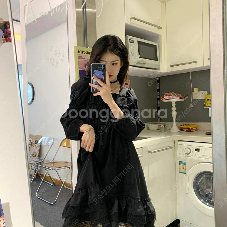 1.8 블랙 프렌치 넥 러플 원피스 / 고스로리 / 고...--4