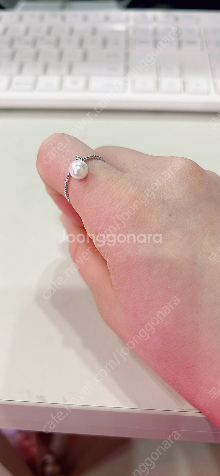 여름에 어울리는리얼진주 담수진주 딸랑이 은반지--0
