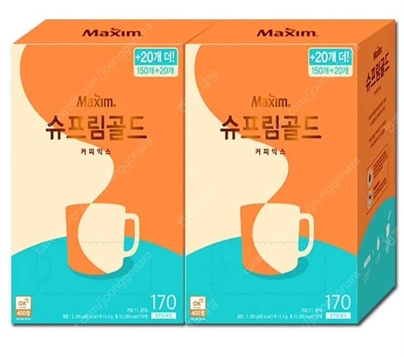 선착순)맥심 슈프림골드 커피믹스 170개×2박스(총340개)무료배송43900원