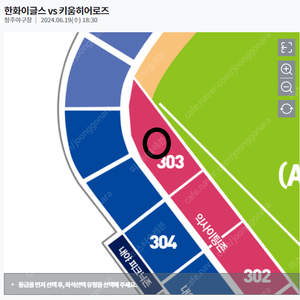 6월 19일 수요일 한화 vs 키움 3루 익사이팅석 303구역 8열 3연석 양도합니다.