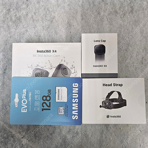 [미개봉/새상품]인스타360 X4+렌즈캡+128GB 메모리카드+헤드 스트랩