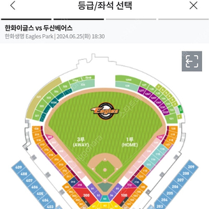 6월 25일 한화 vs 두산 1루 내야지정석 2층 207 2연석