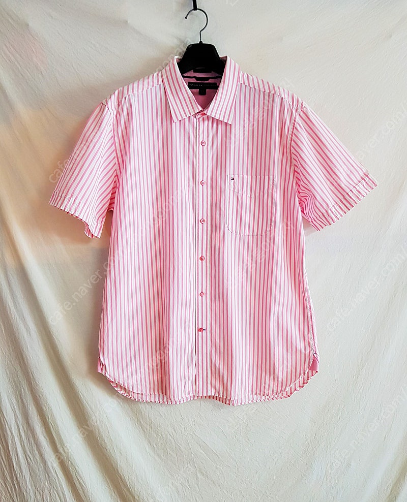 (무료배송) 타미힐피거 남성 핑크스트라이프 반팔 셔츠 [XL](실측110)