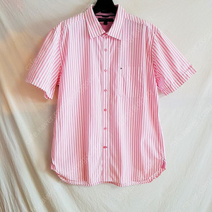 (무료배송) 타미힐피거 남성 핑크스트라이프 반팔 셔츠 [XL](실측110)
