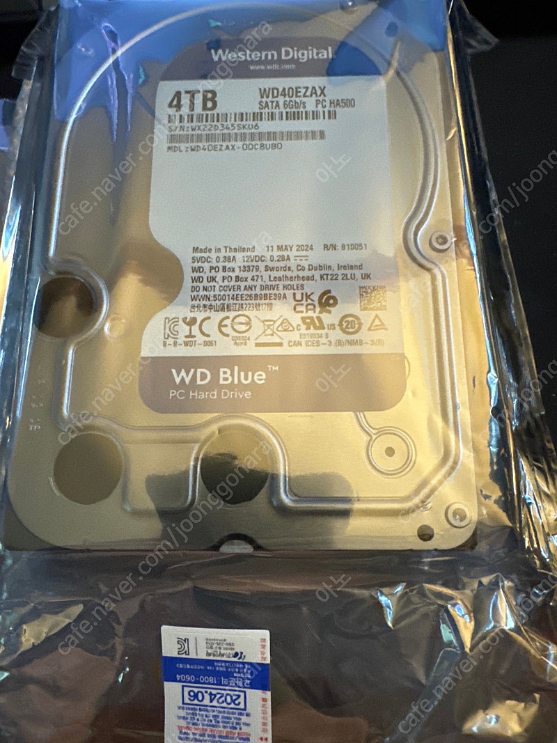 WD BLUE HDD 4TB 미개봉 팝니다. WD40EAZZ 하드디스크